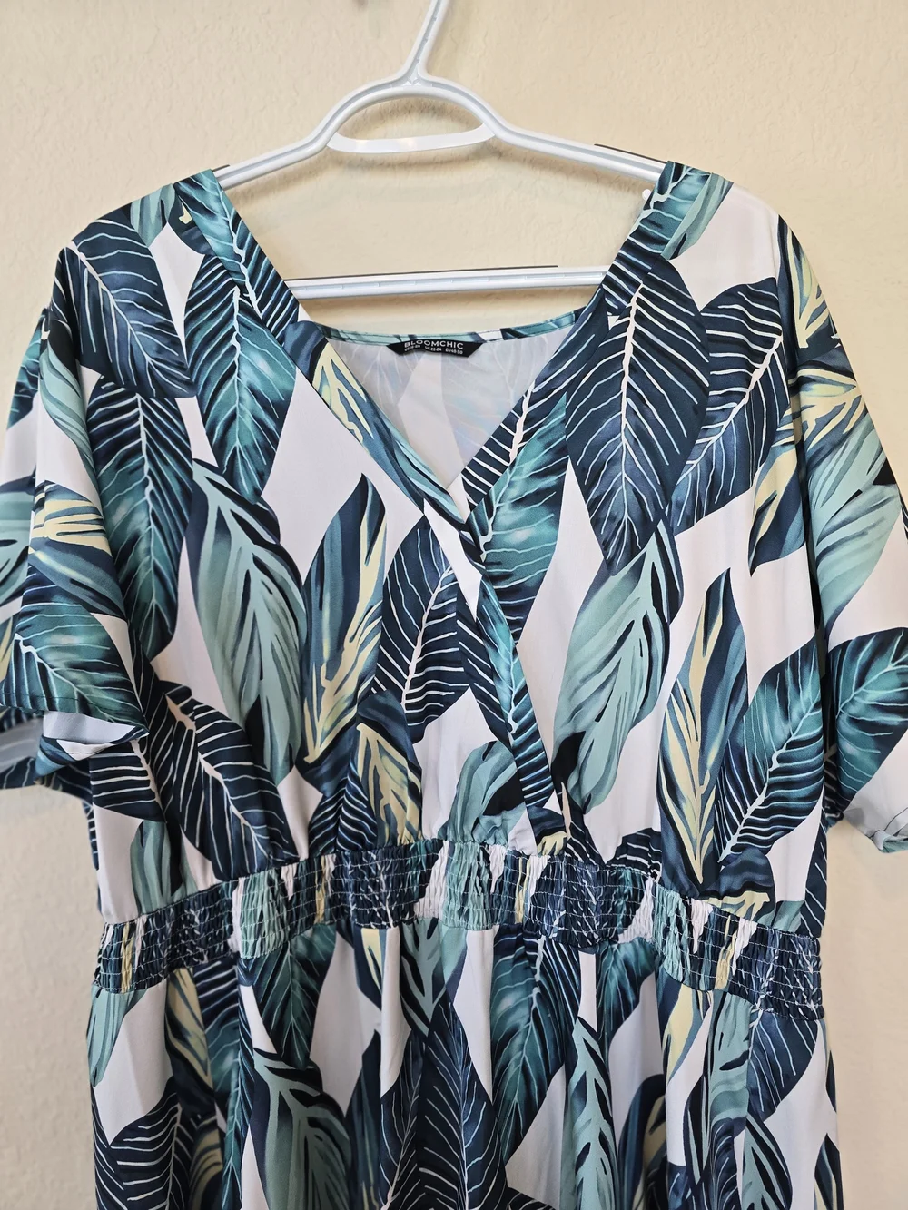 BloomChic Teal and Navy Leaf-Print Midi Dress Sz 18/20